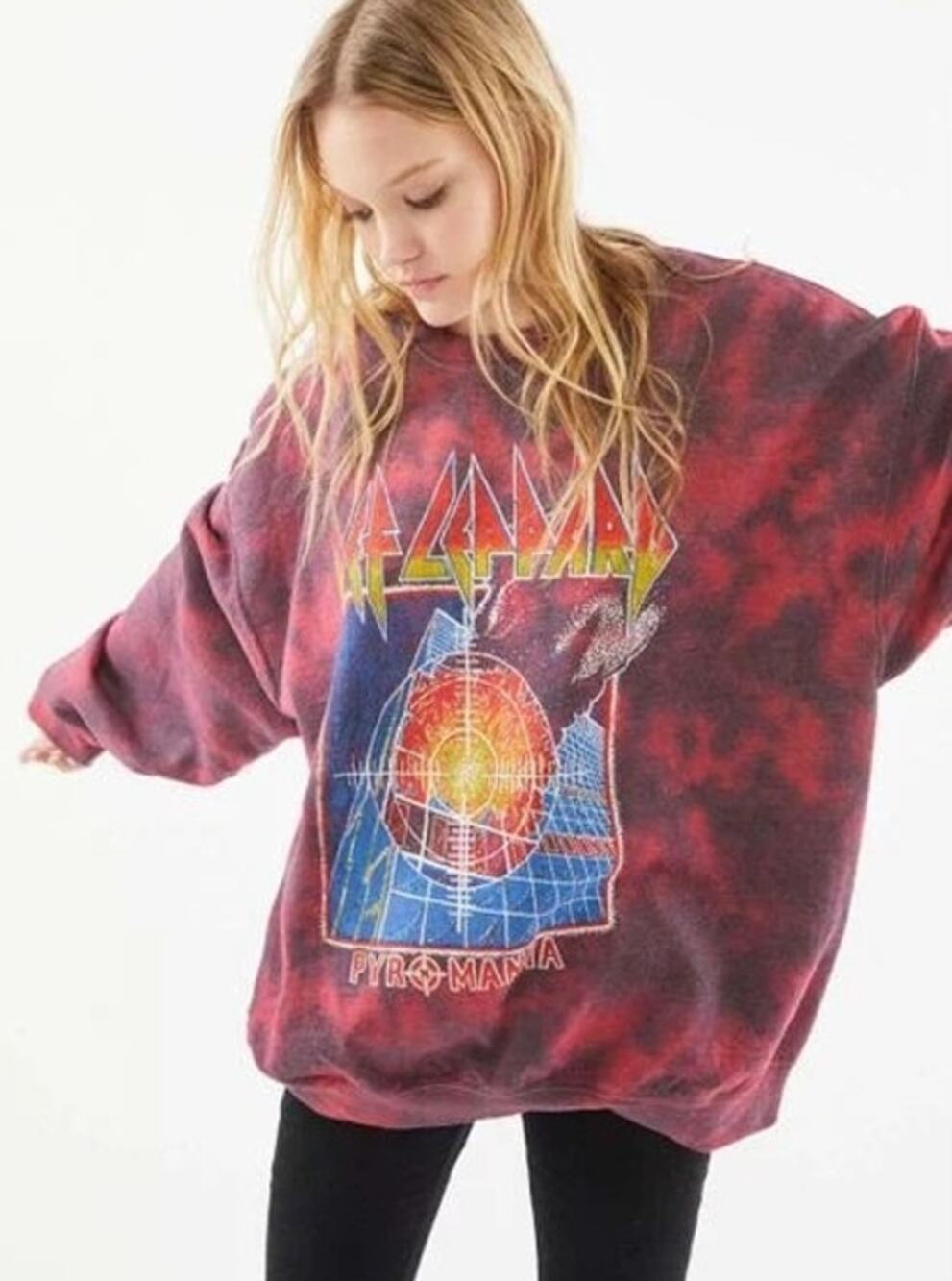 Urban Outfitters Def Leppard Pyromania Tie-Dye Oversized Sweatshirt Size: L/XL